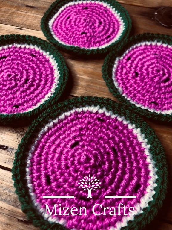 Set of 4 crocheted watermelon coasters