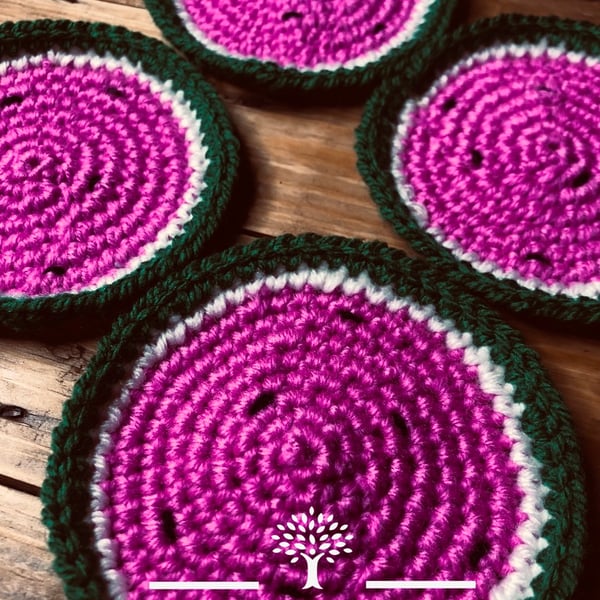 Set of 4 crocheted watermelon coasters
