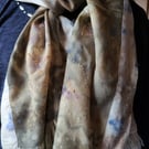 Fine Wool eco printed scarf with silk hand printed borders and hand dyed fringe