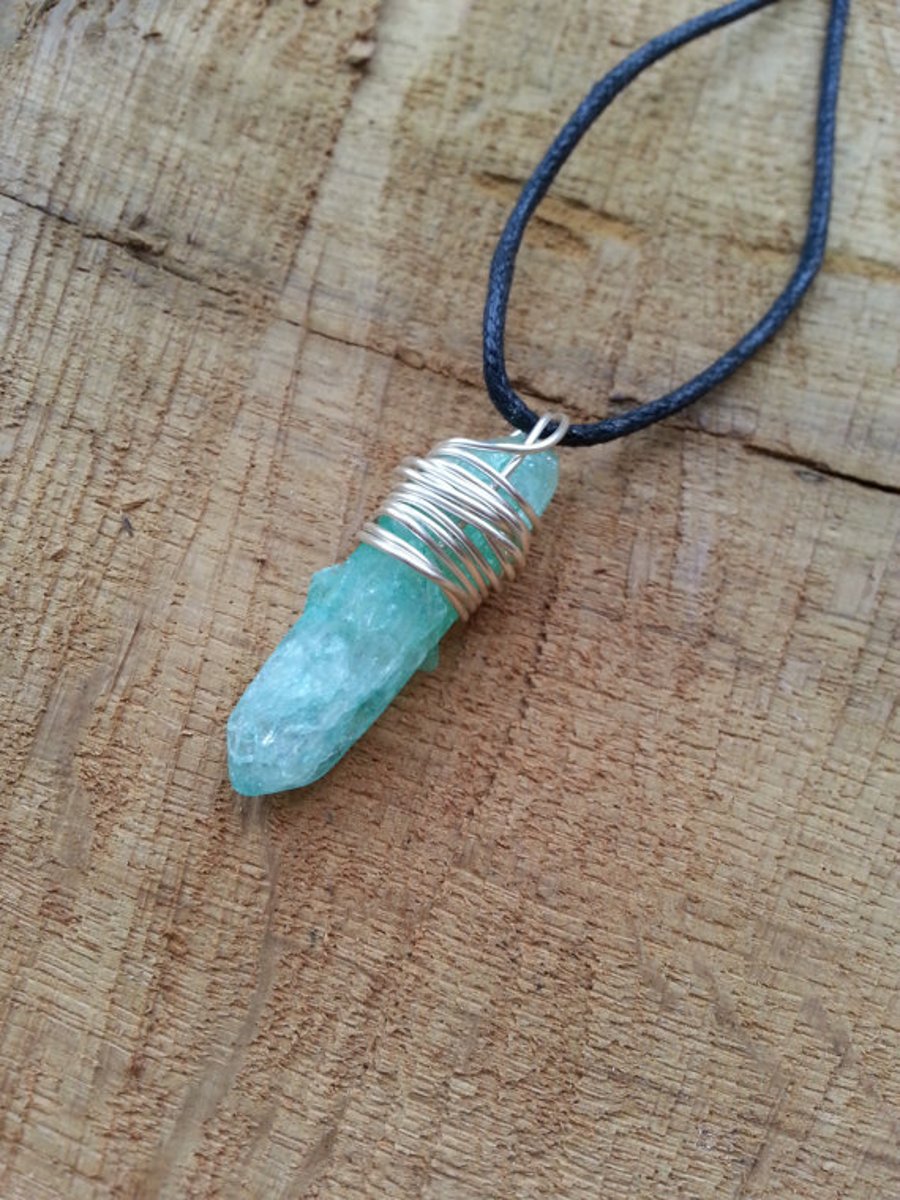 Handmade Pagan Wiccan wire wrapped Crackled Crystal quartz pendant necklace