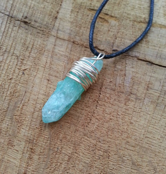 Handmade Pagan Wiccan wire wrapped Crackled Crystal quartz pendant necklace