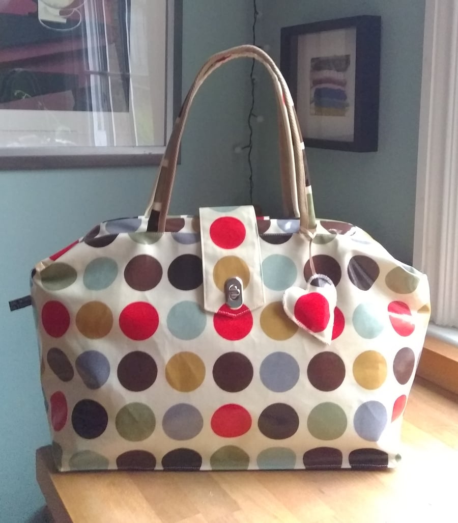 Large handmade Oilcloth 'Gladstone Bag' or 'Mary Poppins' style holdall