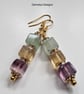 Genuine Rainbow Flourite Gold Plated Dangle Earrings  - Image 4