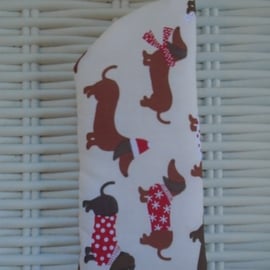 Winter Sausage Dog Glasses Case Lined & Padded Each One Unique.