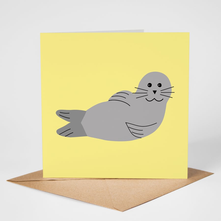 Seal Greeting Card, Grey Seal, Animal Card, Seaside Card, Sea Mammal 