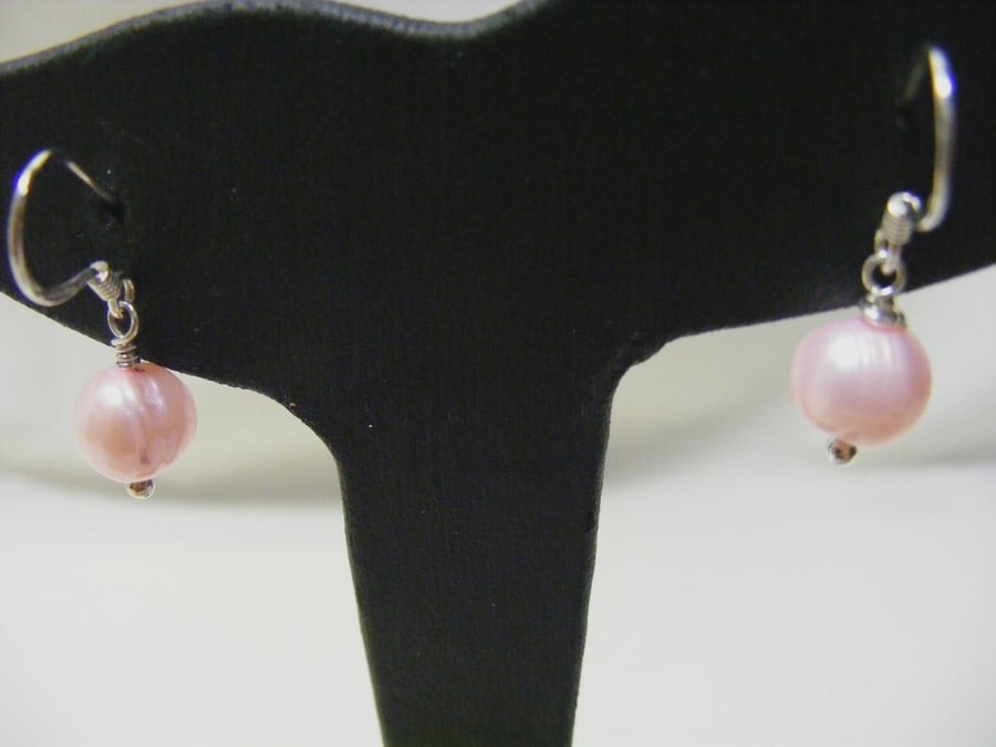 Light Pink Cultured Pearl with Sterling Silver Earrings