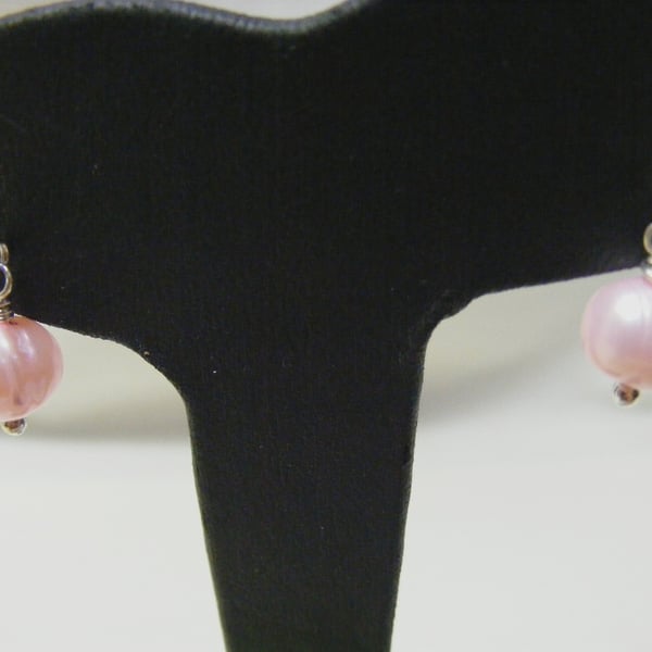 Light Pink Cultured Pearl with Sterling Silver Earrings