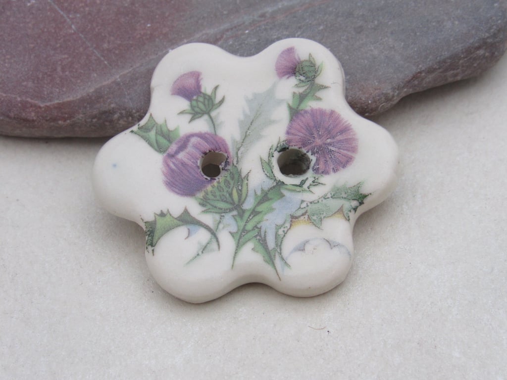 Small Thistle Flower Ceramic Button
