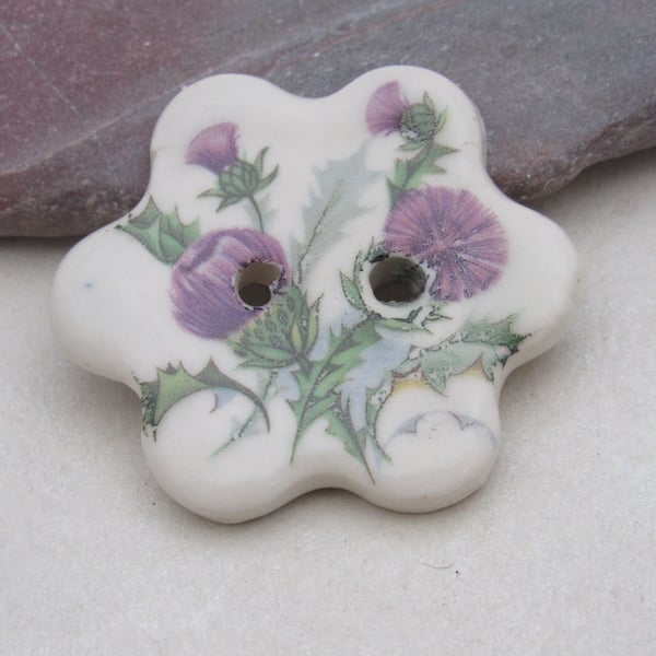 Small Thistle Flower Ceramic Button