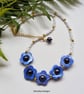 Designer Blue Mother of Pearl & Shell Pearl Necklace & Earrings Set Gold Plated - Image 9
