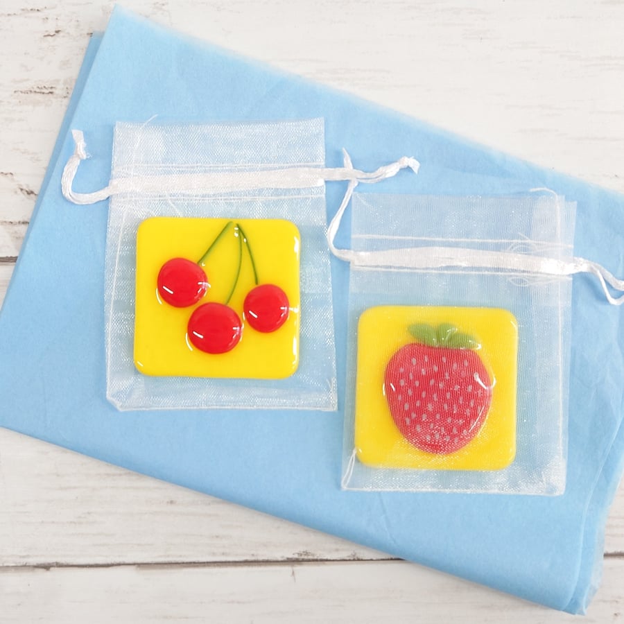 Fruit Themed Fridge Magnets, Strawberry and Cherry Magnets Moving Home Gift