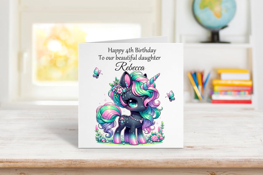 Personalised Cute Baby Unicorn Birthday Card. Design 2