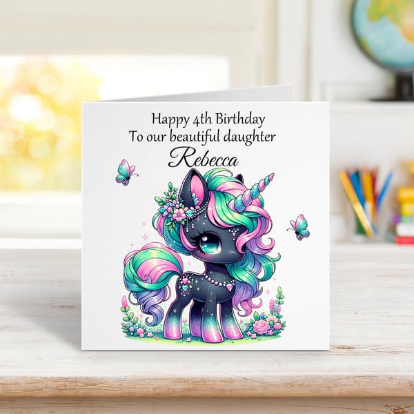 Personalised Cute Baby Unicorn Birthday Card. Design 2