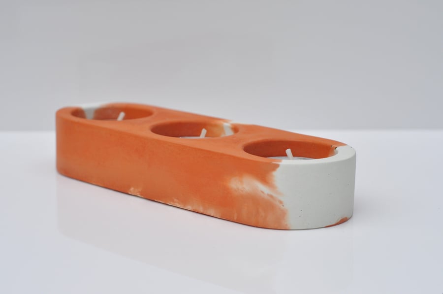 Concrete Candle Holder Triple T-Light Holder Orange & White Candle Holder Modern