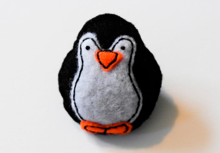 Seconds Sunday Cute Penguin Felt Brooch, Christmas Handmade Pin