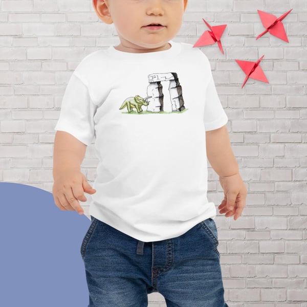 Dinosaur at Stonehenge Baby Jersey Short Sleeve Tshirt by Bikabunny