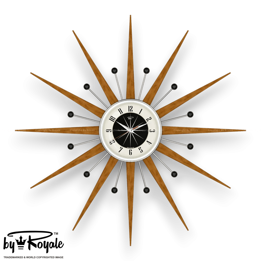 Mid Century Starburst Wall Clock By Royale The Welby in Jet Black - 4 Sizes