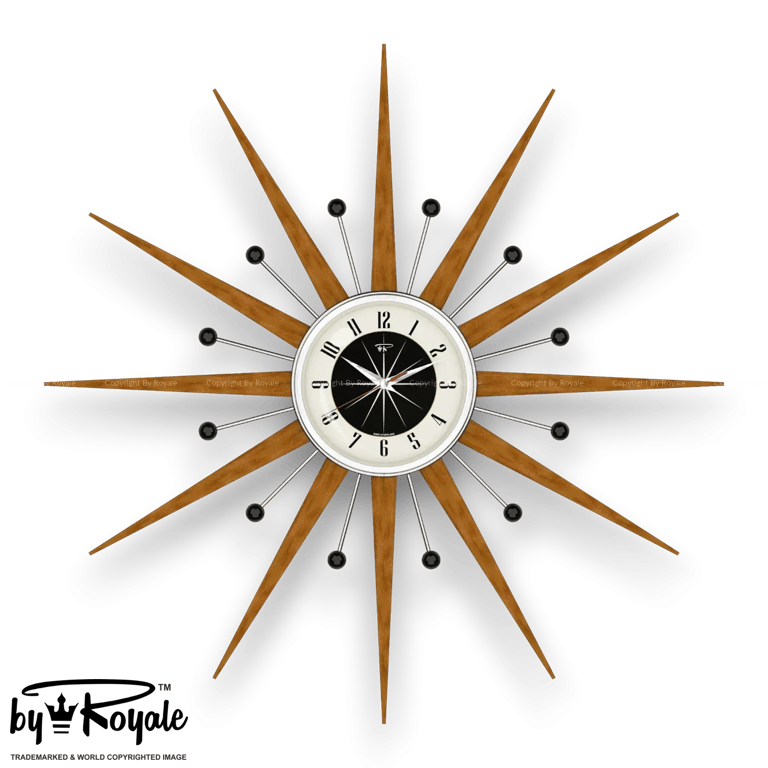 Mid Century Starburst Wall Clock By Royale The Welby in Jet Black - 4 Sizes