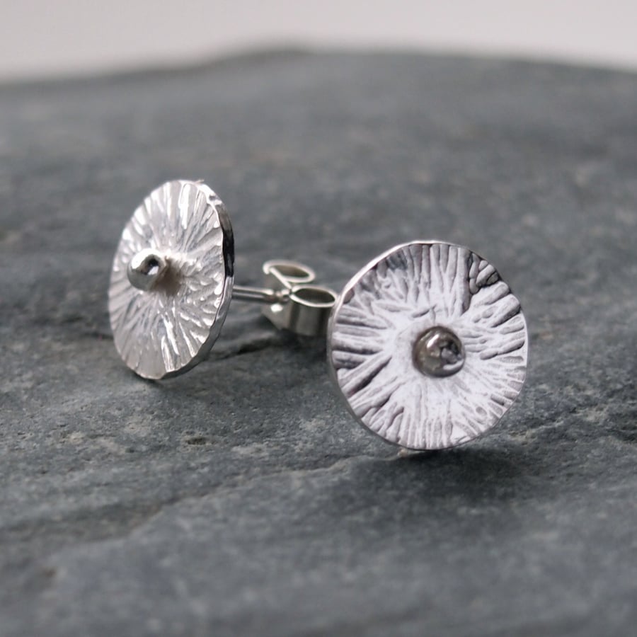 Textured Silver Stud Earrings