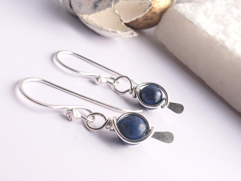 LAPIS LAZULI Dangle Earrings Sterling Silver, September Birthstone