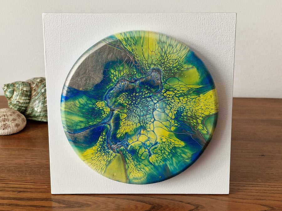 8" x 8" acrylic pour painting wall plaque