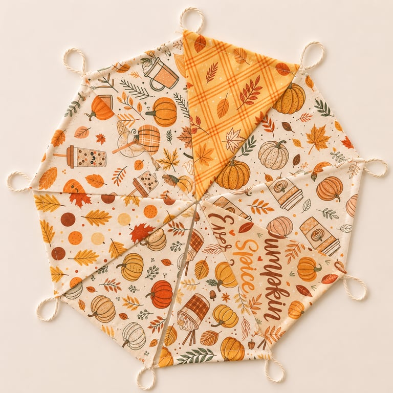 Handmade Autumn Pumpkin Fabric Bunting – 9 Flag Pumpkin Spice Garland
