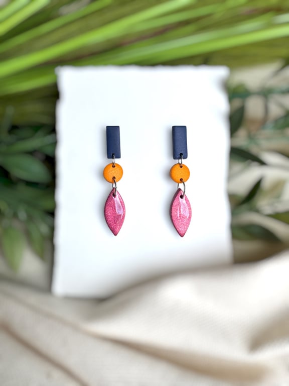 Autumnal Rich three drop Polymer Clay Earrings 