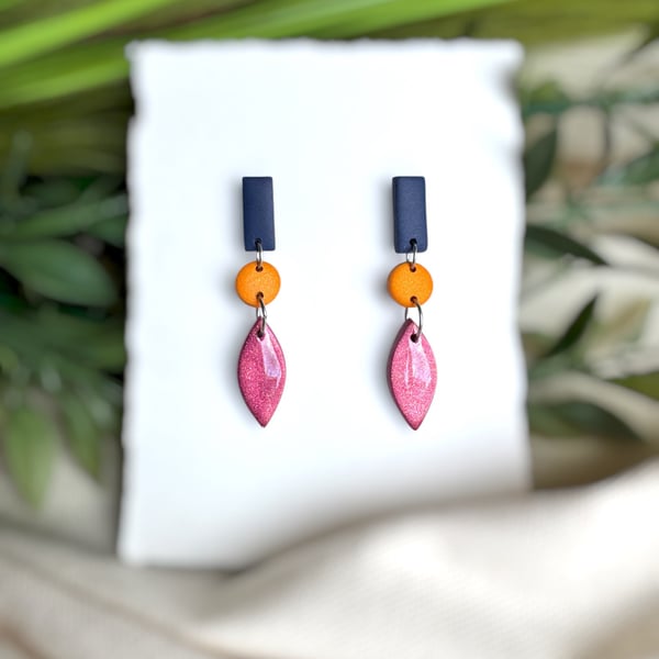 Autumnal Rich three drop Polymer Clay Earrings 