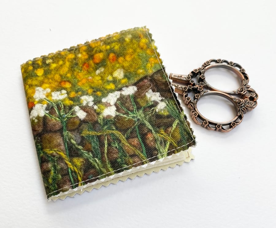 Buttercup, wall and meadow sweet needle, pin and safety pin case. 