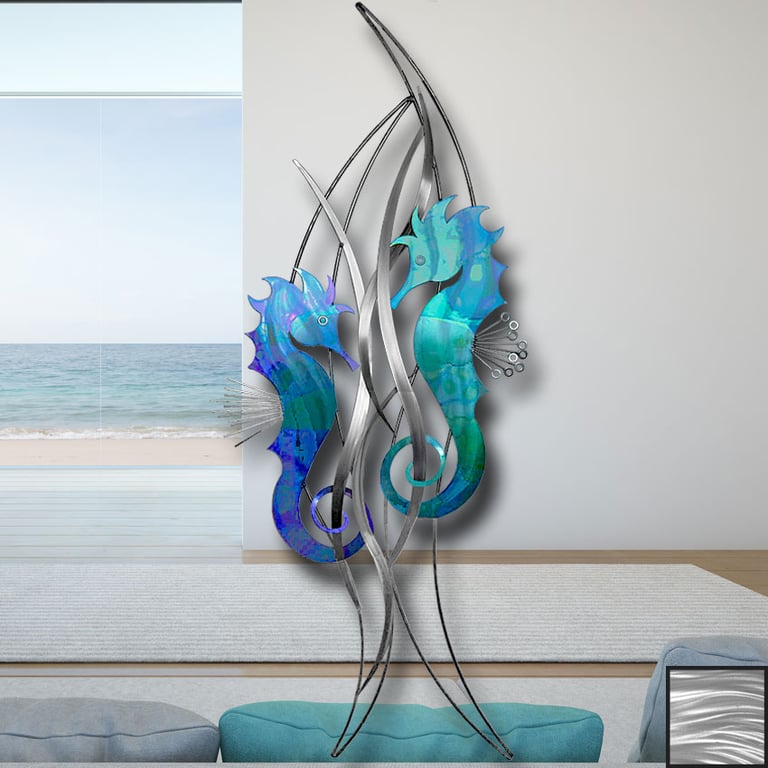 Coastal Stainless Steel Seahorse Wall Art – Rustproof Bathroom Decor