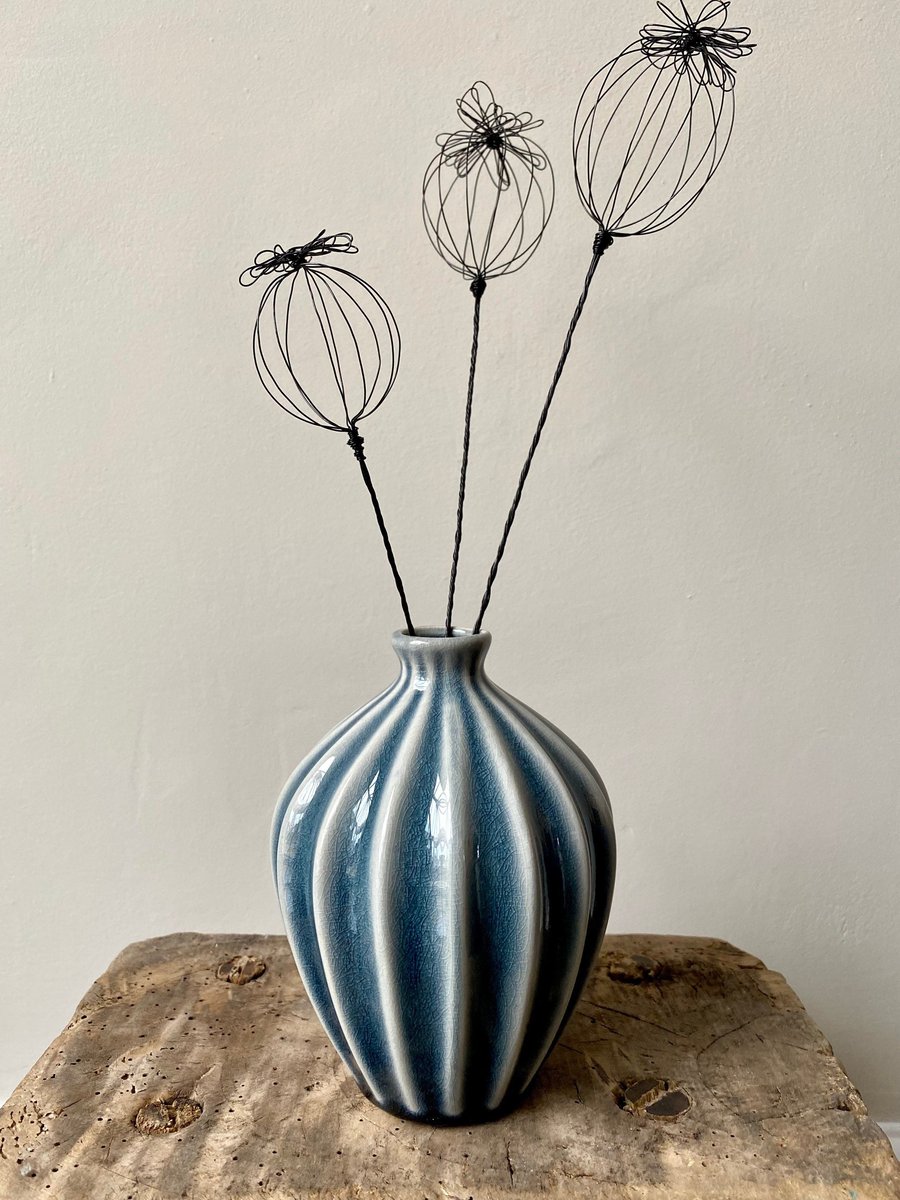 Handcrafted Wire Poppy Seed Head collection-Three handmade wire flower heads-Wir