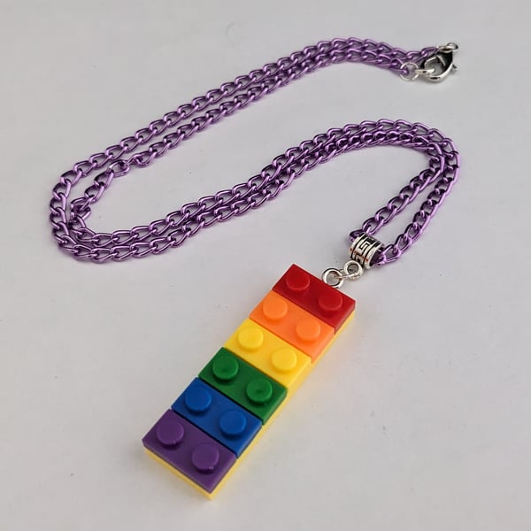 Rainbow Lego pendant on purple chain