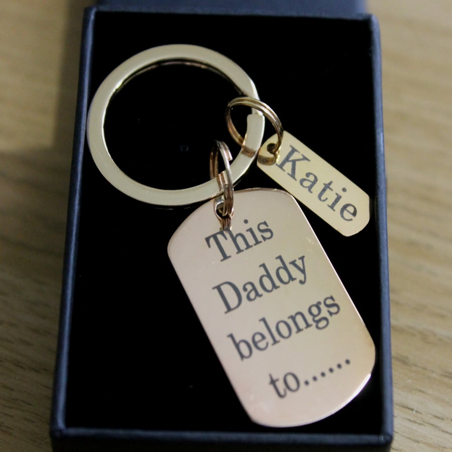 This Daddy Grandad Belongs To...Personalised Keyring Rose Gold Engraved Gifts