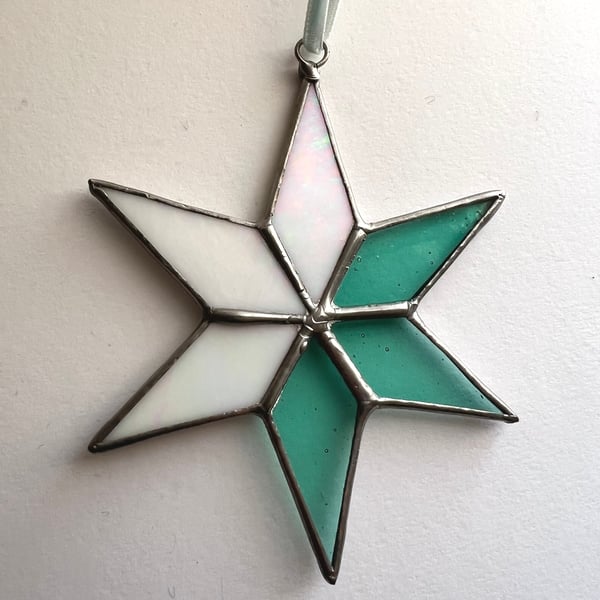 White and pale turquoise stained glass star - Perfectly Imperfect 