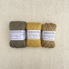 Naturally dyed yarn bundle, x3 25g balls