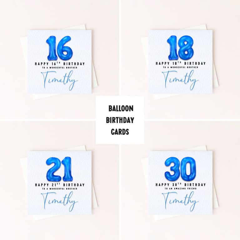 Birthday Card – Blue Foil Balloon Number – Milestone Birthday Card