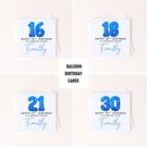 16th Birthday Card – Blue Foil Balloon Number – Milestone Birthday Card