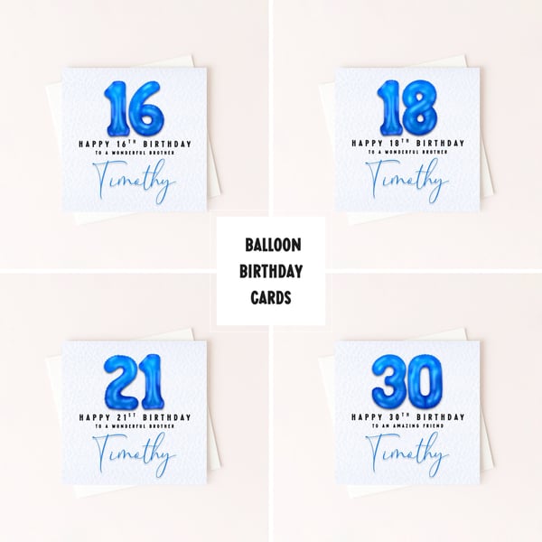 Birthday Card – Blue Foil Balloon Number – Milestone Birthday Card