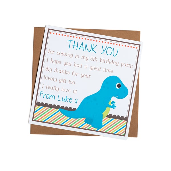 Personalised Dinosaur Thank You Notes - pack of 6