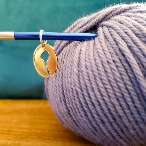 Hand-Pierced Mushroom Stitch Marker Pendant in Brass and Sterling Silver