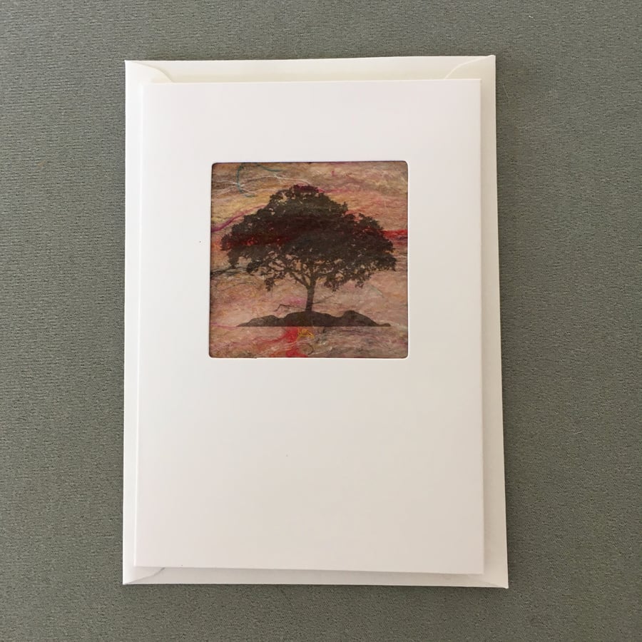 seconds sunday Greeting card, print on hand made silk paper, tree silhouette (2)