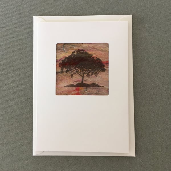 seconds sunday Greeting card, print on hand made silk paper, tree silhouette (2)