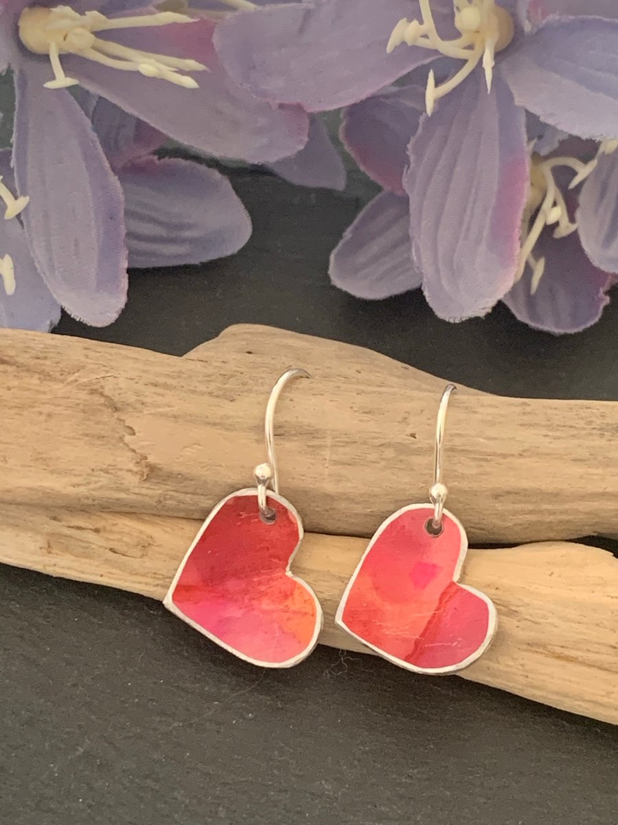 Water colour collection - hand painted aluminium heart earrings 