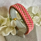 Wide SuperDuo Bracelet - Coral & Gold