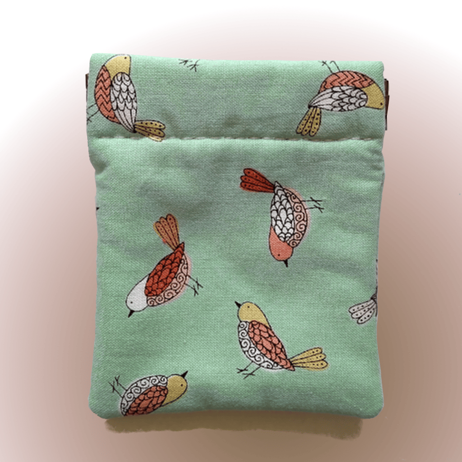 Pale green birdie coin purse or earbud pouch