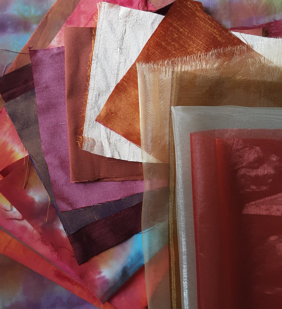 Inspiration Pack Hand Dyed cottons, Silk, Organza Embroidery Thread