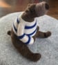 Needle felted brown bear in striped top. - Image 2