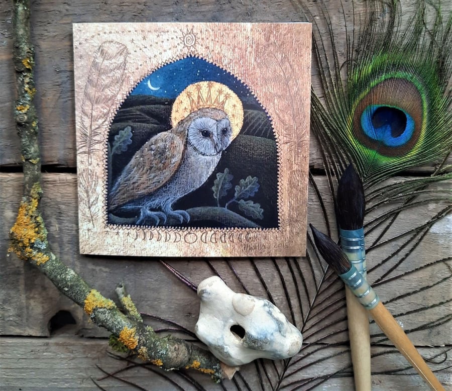 The Owl King Greetings Card by Hannah Willow