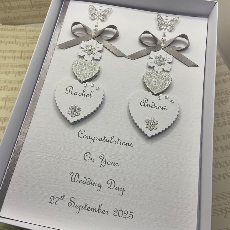 Personalised Handmade Wedding Day Card Son Daughter Engagement Anniversary Boxed