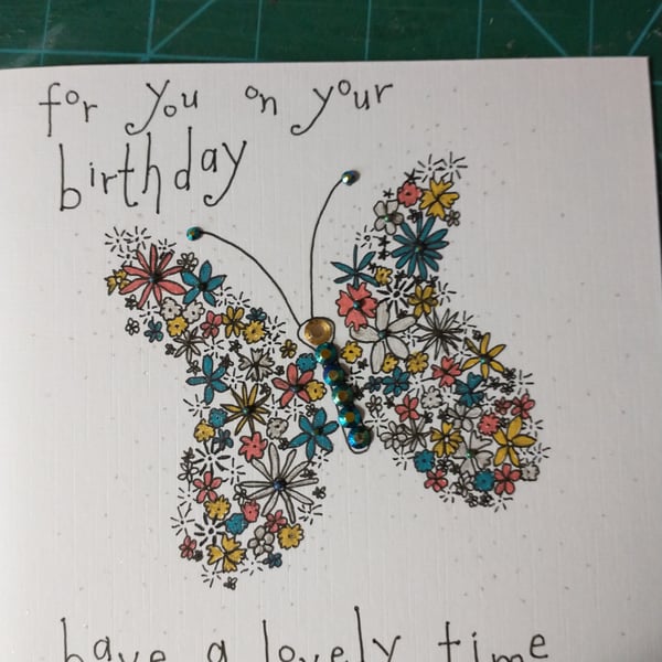 Orange floral butterfly birthday card